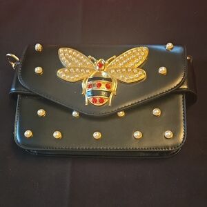 Black and Gold Embellished Bee Women Bag
